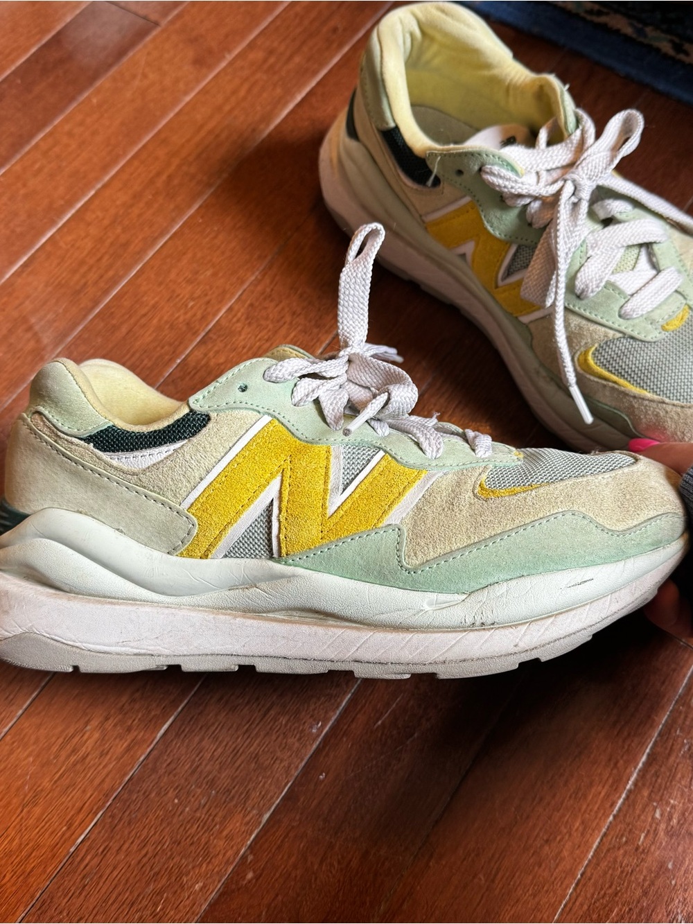 STAUD New Balance Women's Suede & Mesh Sneakers in Yellow and Mint